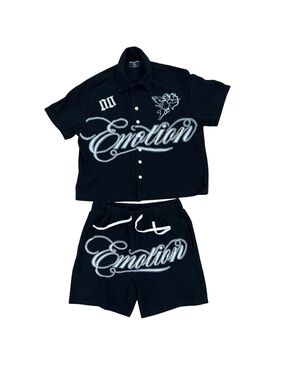 Emotion Casual Shirt Shorts Mens Embroidery Short sleeved shorts set
